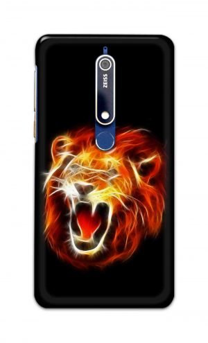 For Nokia 6.1 Printed Mobile Case Back Cover Pouch (Lion Fire)