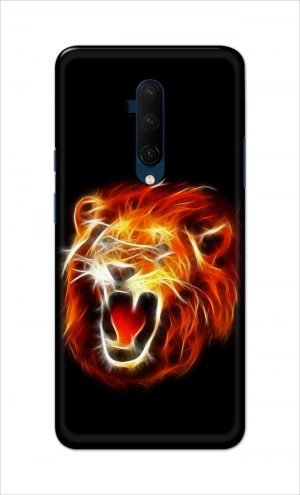 For OnePlus 7t Pro Printed Mobile Case Back Cover Pouch (Lion Fire)