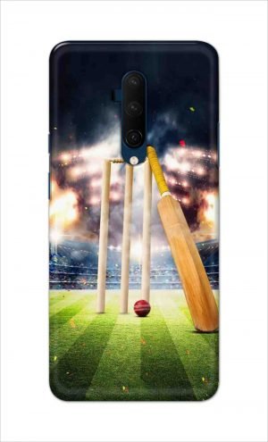 For OnePlus 7t Pro Printed Mobile Case Back Cover Pouch (Cricket Bat Ball)