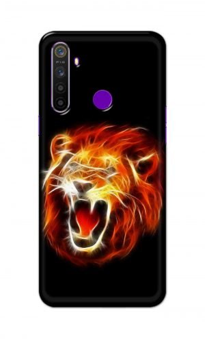 For Realme 5 Pro Printed Mobile Case Back Cover Pouch (Lion Fire)