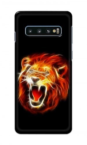 For Samsung Galaxy S10 Plus Printed Mobile Case Back Cover Pouch (Lion Fire)