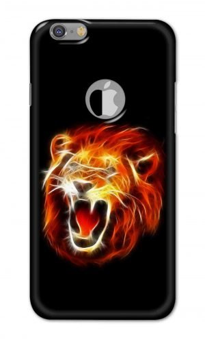 For Apple iPhone 6 Plus 6s Plus Logo Cut Printed Mobile Case Back Cover Pouch (Lion Fire)