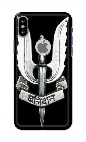 For Apple iPhone X Logo Cut Printed Mobile Case Back Cover Pouch (Indian Army Camouflage Balidan Badge)