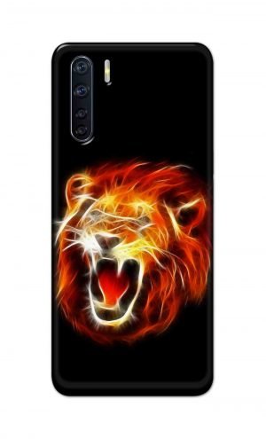 For OPPO F15 Printed Mobile Case Back Cover Pouch (Lion Fire)