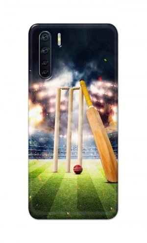 For OPPO F15 Printed Mobile Case Back Cover Pouch (Cricket Bat Ball)