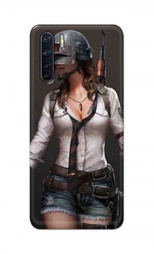 For OPPO F15 Printed Mobile Case Back Cover Pouch (Pubg Girl)