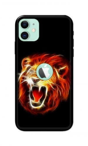 For Apple iPhone 11 Logo Cut Printed Mobile Case Back Cover Pouch (Lion Fire)
