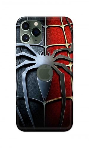 For Apple iPhone 11 Pro Logo Cut Printed Mobile Case Back Cover Pouch (Spider)