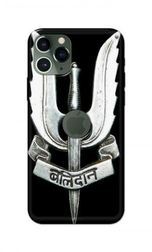 For Apple iPhone 11 Pro Logo Cut Printed Mobile Case Back Cover Pouch (Indian Army Camouflage Balidan Badge)